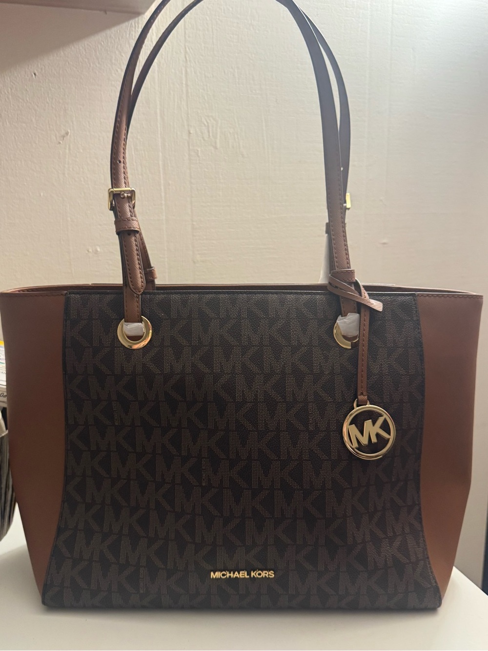 Michael Kors Brown MK Signature Tote with Gold Accents